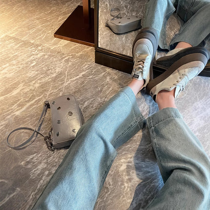 Spring and Autumn New Jeans Women's High Waist Slimming Loose Straight Pants Pear-Shaped Figure Retro All-Match Cropped Pants Ins