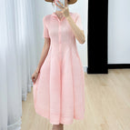 Pink half-open collar short sleeve / Free size