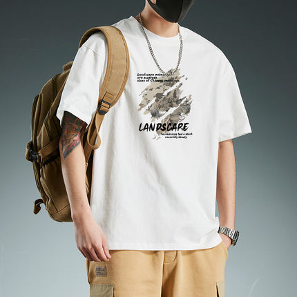 Short-Sleeved T-Shirt Men's Summer Trendy Brand Ins Hong Kong Style Printed Round Neck Clothes Loose Trendy Breathable Gas Shirt