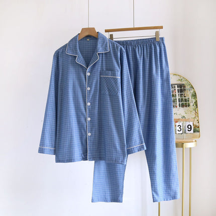 Couple's Long Sleeve Trousers plus size Plaid Simple Pajamas suit Spring and Autumn Cotton Brush Fleece Soft Home Clothes