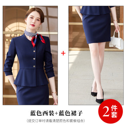 High-end professional suit spring and autumn fashion temperament goddess style skirt administrative overalls front desk manager interview tooling