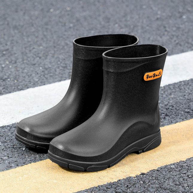 British Men's Mid-Short 20 High Rain Boots Adventure Camping Style Drawstring Reflective Strips Wading Shoes Security Flood-Proof Water Shoes Rubber Shoes