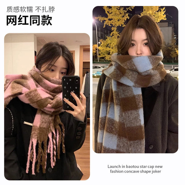 Yu Shuxin's Imitation Cashmere Scarf Women's Winter High-end 2024 Warm All-match Comfortable Scarf Hand-woven