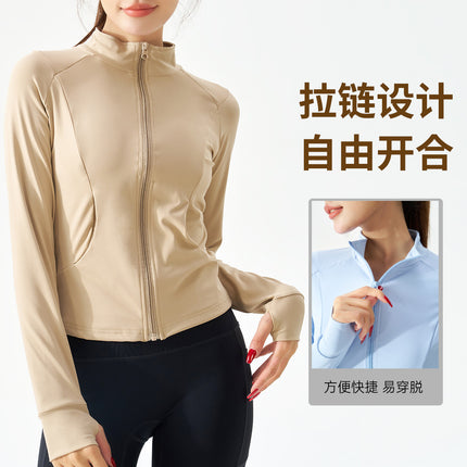 New Lulu Zipper Yoga Jacket Women's Naked Long Sleeve Fitness Clothes Outdoor Sports Slim Yoga Clothes Top