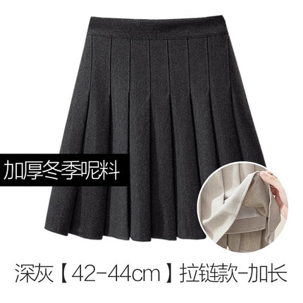 Thickened Woolen Pleated Skirt Skirt Women's Autumn and Winter New Slimming High Waist A- Line JK College Black Ins Short Skirt