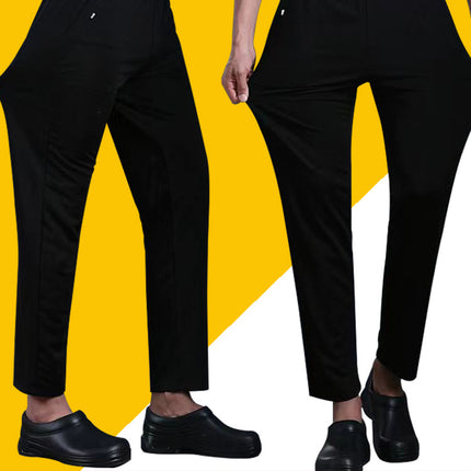 Stretch Elastic Chef Pants Men's Hotel Restaurant Kitchen Work Pants Catering Waiter Straight Pants Large Size Black