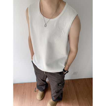 Lightning Dark Pattern Embroidered Sports Vest Men's Summer American High Street Handsome Sleeveless T-Shirt Fitness Vest Singlet