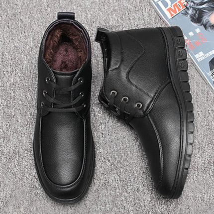 Middle-aged and elderly men's cotton-padded shoes warm leather shoes casual fleece-lined thickened dad shoes non-slip men's snow boots winter men's shoes