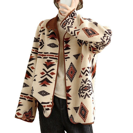 Autumn and Winter New Products 2025 Women's Export Casual Geometric Print Double-Sided Lamb Wool Jacket Teddy Velvet Warm Jacket