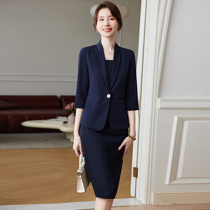 Dark blue short sleeve professional dress women's slim fit high-end summer high-end temperament inner suit suit work clothes