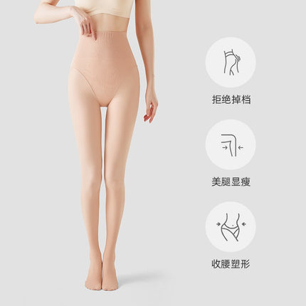 Flight Attendant Gray One-Piece Sheer Pants for Women, Extended Black Silk Leg Artifact, Autumn and Winter High-Waisted Fleece-Lined Fake Sheer Leggings