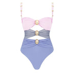 Pink patchwork swimsuit / S
