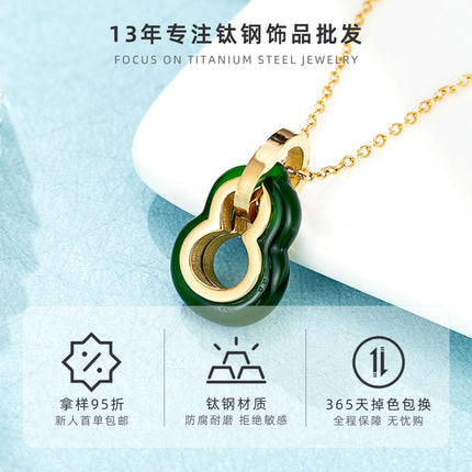New Chinese style K gold gourd necklace women's high-end sense of non-fading clavicle chain niche design sense titanium steel jewelry wholesale