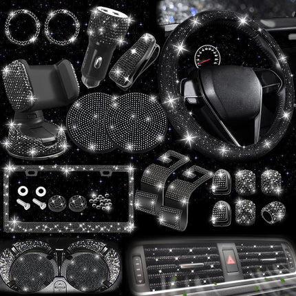 Car steering wheel cover non-slip comfortable no inner ring handle set diamond US gauge license plate frame rhinestone car decoration cross-border