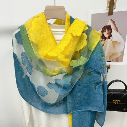 Three-dimensional Flower Cutting Scarf Women's Spring and Autumn Korean-style Organza Rose Long Scarf Gauze Dual-use Shawl
