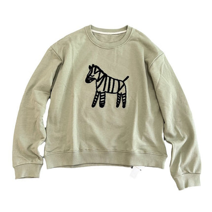 90 terry cotton thick hand towel embroidered zebra sweater round neck loose long sleeve top autumn new women's sweater