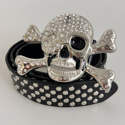 Big Skull Hip Hop Alloy Rivet Square Beads Pyramid Distinctive Belt Women's All-match Decorative High-grade Sense Belt