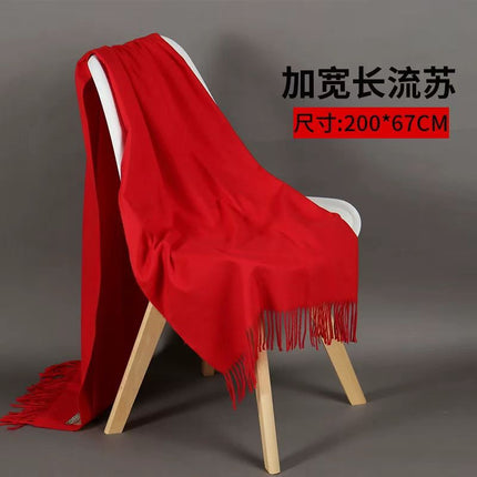 Annual Scarf Logo Chinese Red Embroidery Big Red Classmate Party Pattern Opening Cashmere Autumn and Winter for Men and Women