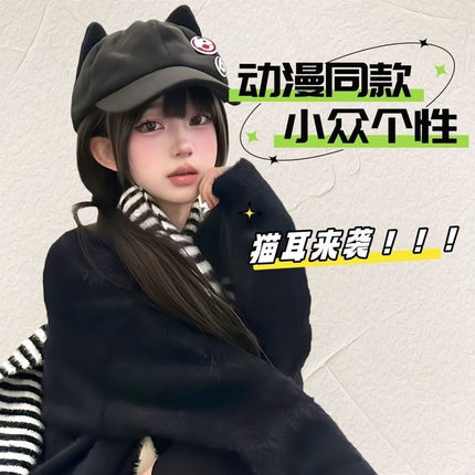 Asuka Same Style Hat EVA Cat Ear Hat Cartoon Cute Popular Versatile Peaked Cap Animation Two-dimensional