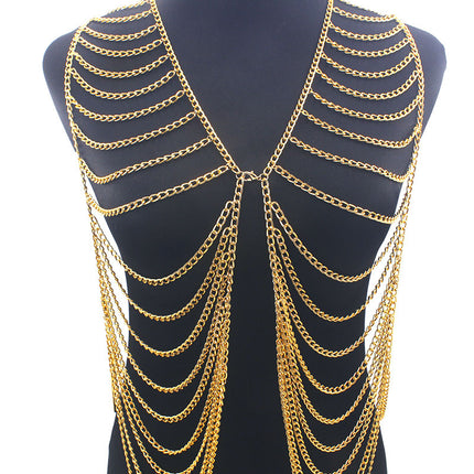 European and American Exaggerated Long Tassel Multi-layer Vest Clothing Accessories Cross-border Women's Sexy Aluminum Chain Body Chain Necklace