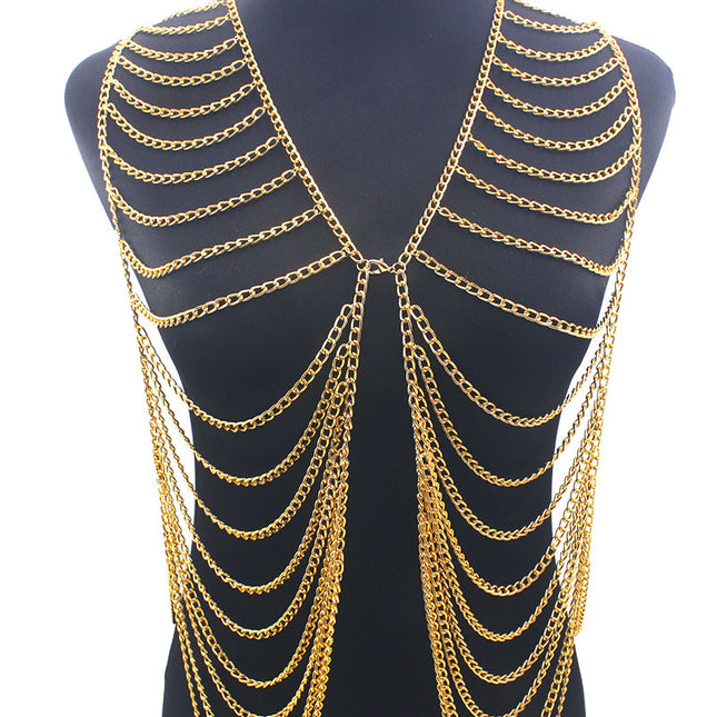 European and American Exaggerated Long Tassel Multi-layer Vest Clothing Accessories Cross-border Women's Sexy Aluminum Chain Body Chain Necklace