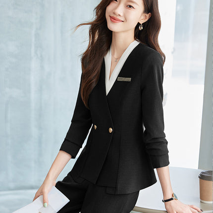 Black Suit suit Women's Business Wear Foruman Autumn and Winter Temperament Goddess Fan OL Tooling Jewelry Store Front Desk Work Clothes