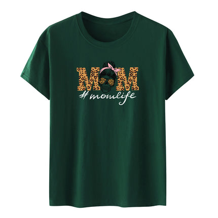 Amazon momlife Skull Leopard Print Sunglasses Mother's Day Gift Letter Print Casual Short Sleeve T-Shirt Women