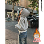Classic gray 028 double-ended zipper back panel patchworkoutwear (huge thick cashmere style) / S