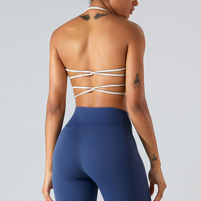 European and American Fashion Sexy Hanging Neck Sports Vest Women's Quick-Dry Cross Beautiful Back Running Fitness Underwear Yoga Bra