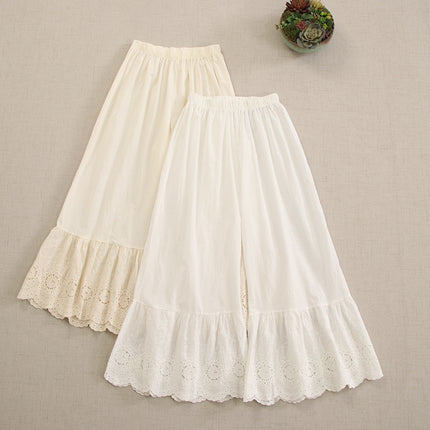 Sweet Mori Girl Japanese Style Embroidered Lace Cotton Leggings Loose All-match Stacked Inner Cropped Casual Pants New Style