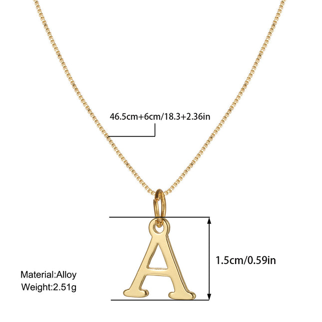 Cross-border Amazon Hot Sale Simple Stainless Steel Letter Pendant Necklace Women Alloy Box Chain 26 Letter Clavicle Chain