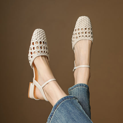 Woven Sandals for Women 2025 Summer New Women's Shoes Hollow Back Strap Clogs Toe-Back Hollow Sandals