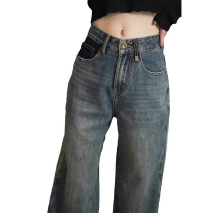 American Style Retro Wide Leg Jeans Women's Trendy All-match New Popular Fashion High Waist Slimming Straight Pants