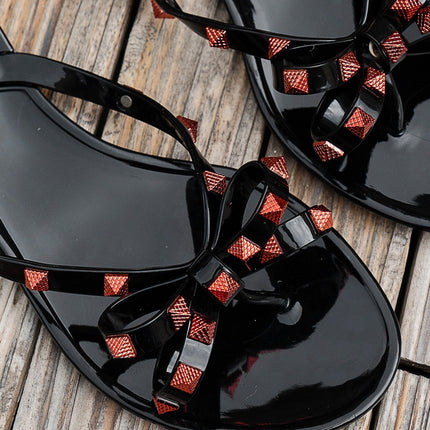 Summer Foreign Trade New Sandals Flat Bottom Bow Rivet Slippers Women's Flip Flops Garden Jelly Beach Sandals