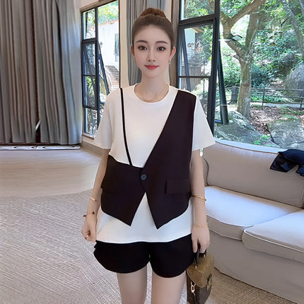2026-Summer Matching Set of Age-Reducing Casual and Fashionable Vest, T-Shirt, Top, Shorts, Two-Piece Suit for Women