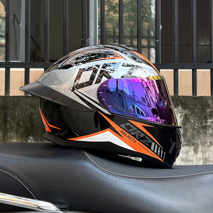Orz3C Certified Motorcycle Helmet Men's and Women's Dual-Lens Full-Face Helmet Summer Personalized Tail Bluetooth Semi-Full Coverage