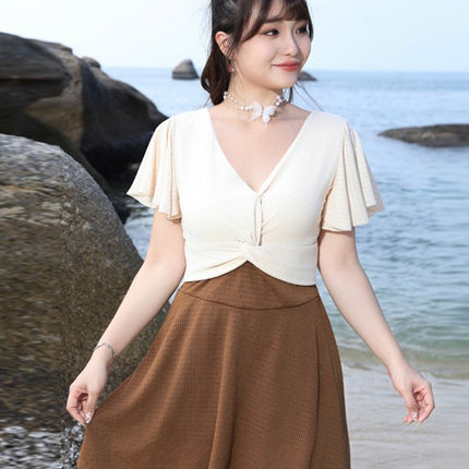 2024 new plus size one-piece swimsuit women slim conservative slightly fat mm skirt belly-covered anti-light swimsuit boxer