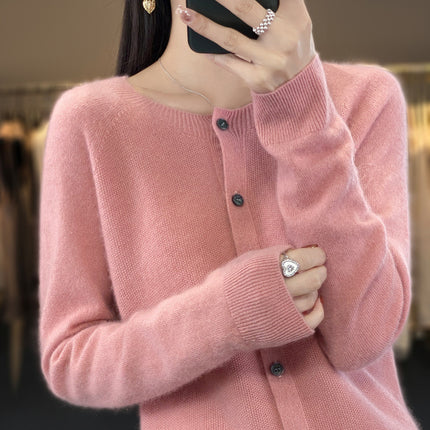 First-line clothing 100 full wool knitted cardigan women's autumn and winter New loose coat versatile comfortable sweater fashion
