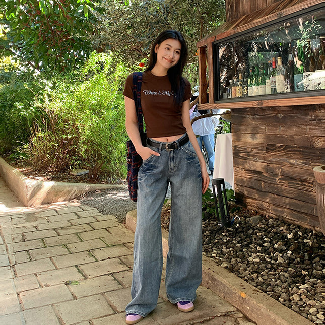 [Dali Diary] 25Ss New American Retro High-Waisted Stud Design Loose Straight-Leg Jeans