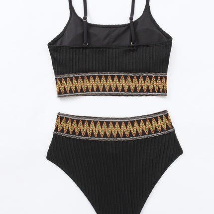 2025 New Bikini Cross-Border European and American Aliexpress Webbing High-Waisted Sexy Backless Bikini Two-Piece Swimsuit for Women