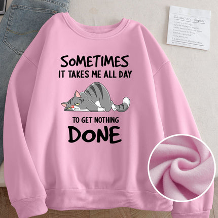 Wish Cross-Border Aliexpress Hot Selling Women's Clothing Amazon American Street Cartoon Cat Print Sweatshirt Bottoming Shirt