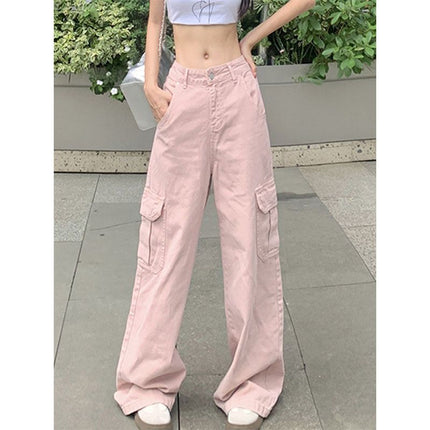 White floor-length pants high-waist overalls jeans women's slimming 2025 all-matching new straight pants slim-fit outer wear