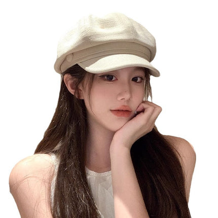 Octagonal Beret Women's 2024 New Autumn and Winter Big Head White All-match Show Face Small Fashion Paints' Hat Trendy