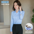 Blue long-sleeve v-neck top (xinjiang cotton) / 40/3xl (recommended 67.5-72.5kg )