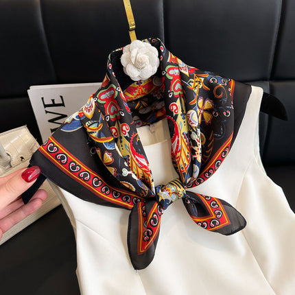 Simulated Silk Printed Silk Scarf for Women, Korean Cashew Leopard Print Headscarf, Four-Season Scarf, Professional Scarf Wholesale