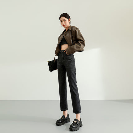 The Mainly Recommended Retro Straight-Leg Jeans for Women in Autumn and Winter. High-Waisted Slimming Look Cigarette Pipe Pants for Small People. High Street Fashion