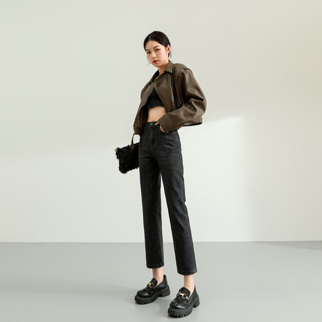 The Mainly Recommended Retro Straight-Leg Jeans for Women in Autumn and Winter. High-Waisted Slimming Look Cigarette Pipe Pants for Small People. High Street Fashion