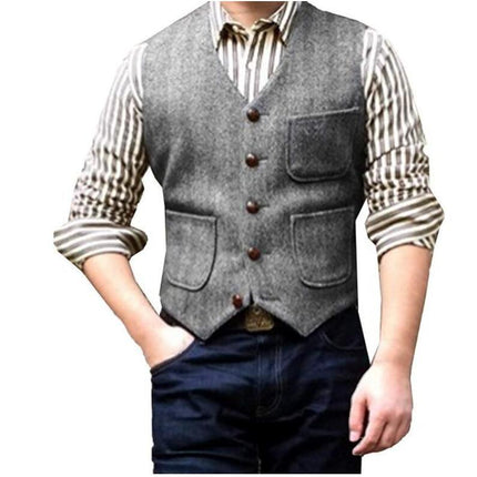High-Quality Foreign Trade European and American Cross-Border Hot-Selling Products 2026 New Model Men's Casual Vest Solid Color Herringbone Wool Vest