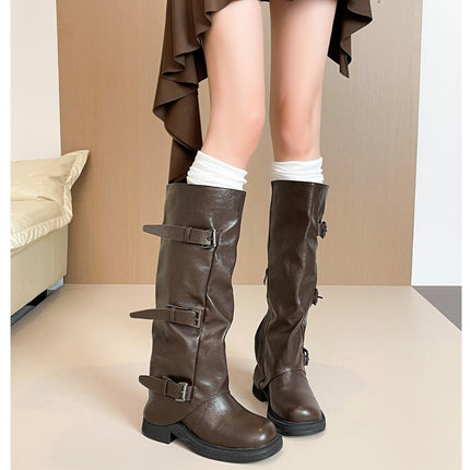 Autumn and Winter High Boots for Women, Knee-High Boots, Thick-Soled Hot Girls' Slimming Pants, Pile-Up Knight Boots, Maillard Boots