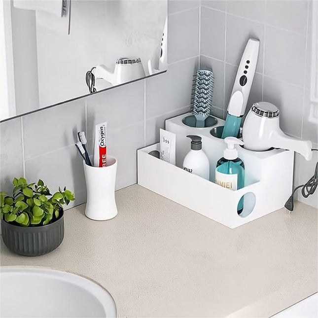 Hair Dryer Storage Rack, Washbasin Desktop Organizer, Acrylic Makeup Storage Rack with Stainless Steel Cup Holder, Customizable